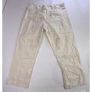 XCVI Women's Cropped Pants Cream L Stretch Cotton Lagenlook Casual